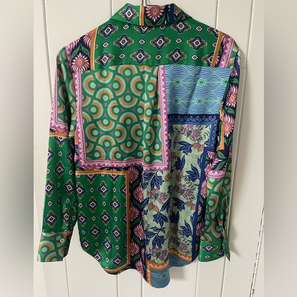 Rachel Zoe satin patchwork print dress shirt - Picture 3 of 3